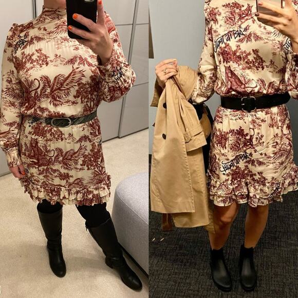 Zadig & Voltaire Rocket Toile De Jouy Satin Mock Neck Long Sleeve Dress Small - Picture 5 of 16